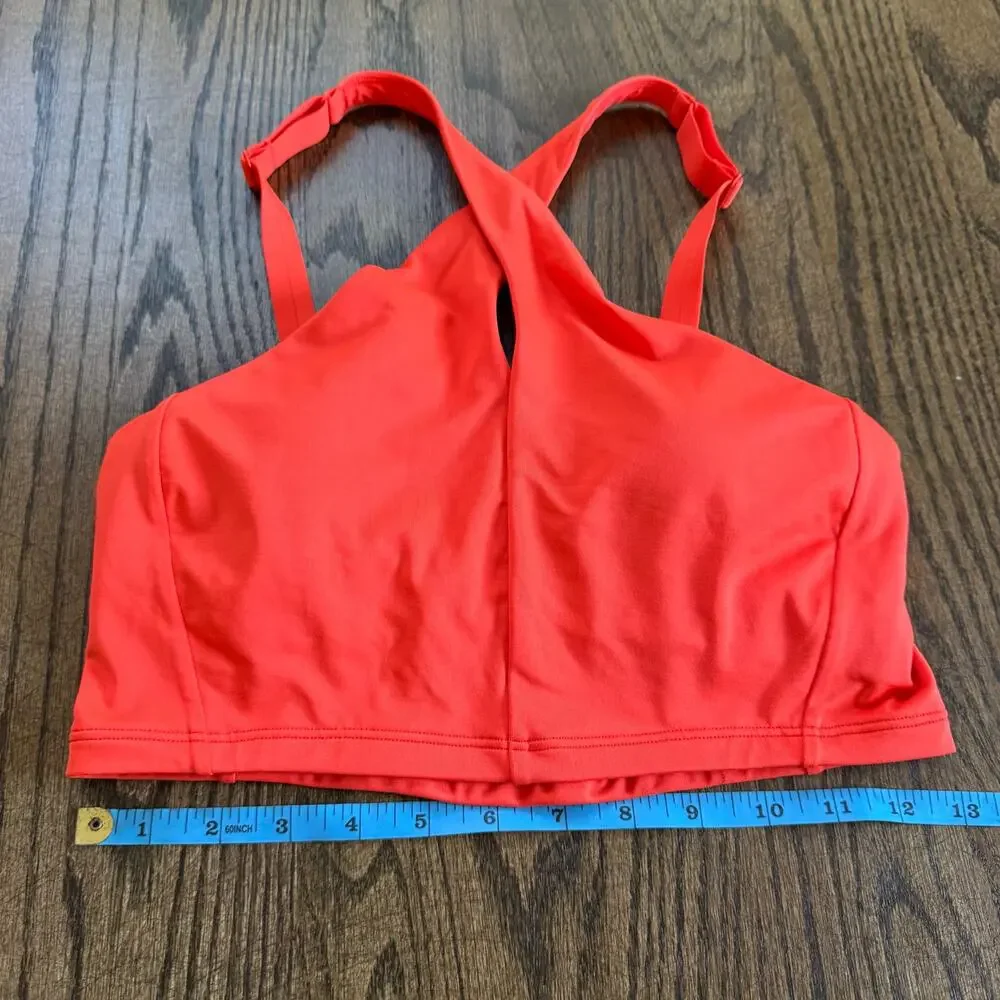 Athleta Womens Orange Crossed Bikini Swim Suit Top Size Small Vermillion Orange